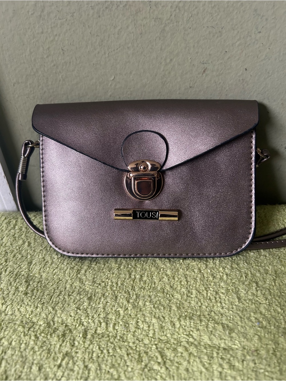NWOT Tous Metallic Taupe Crossbody Bag with Gold Hardware